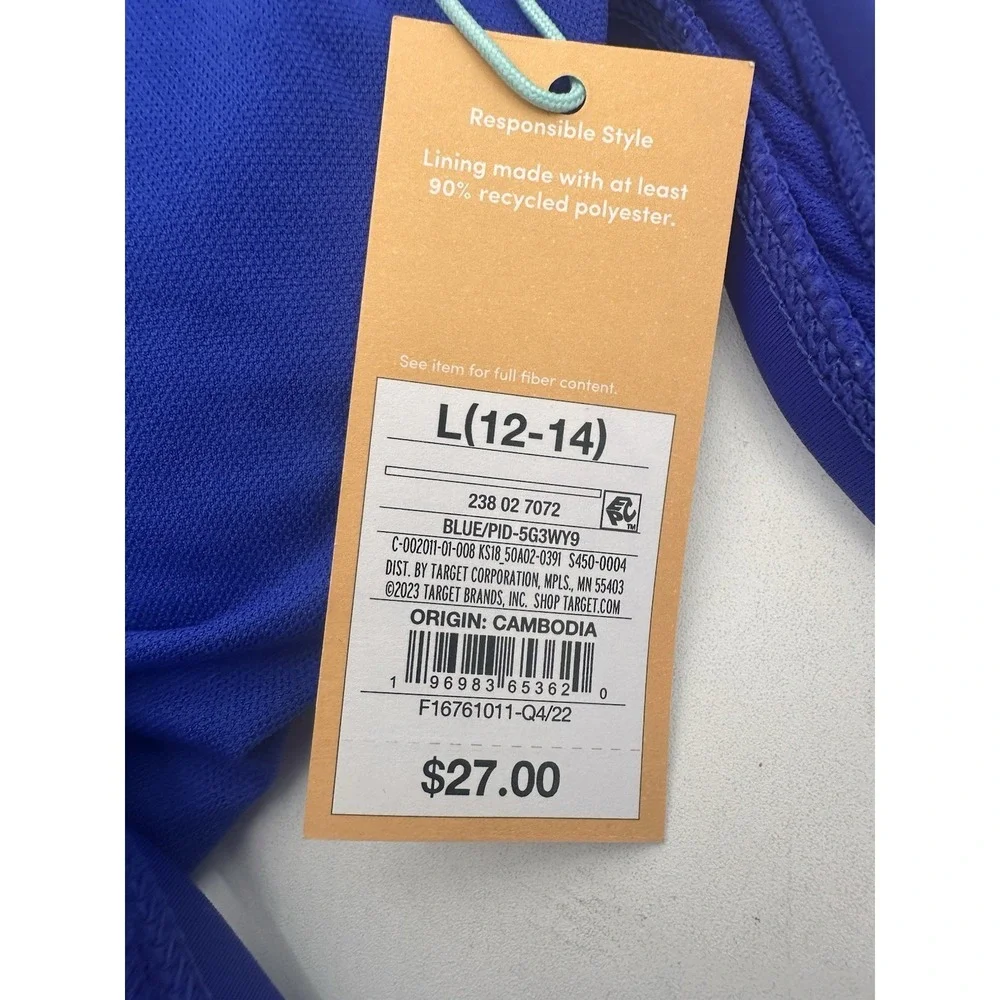 Kona Sol Women's Convertible Side-Tie Tankini Top - Blue Large 12-14